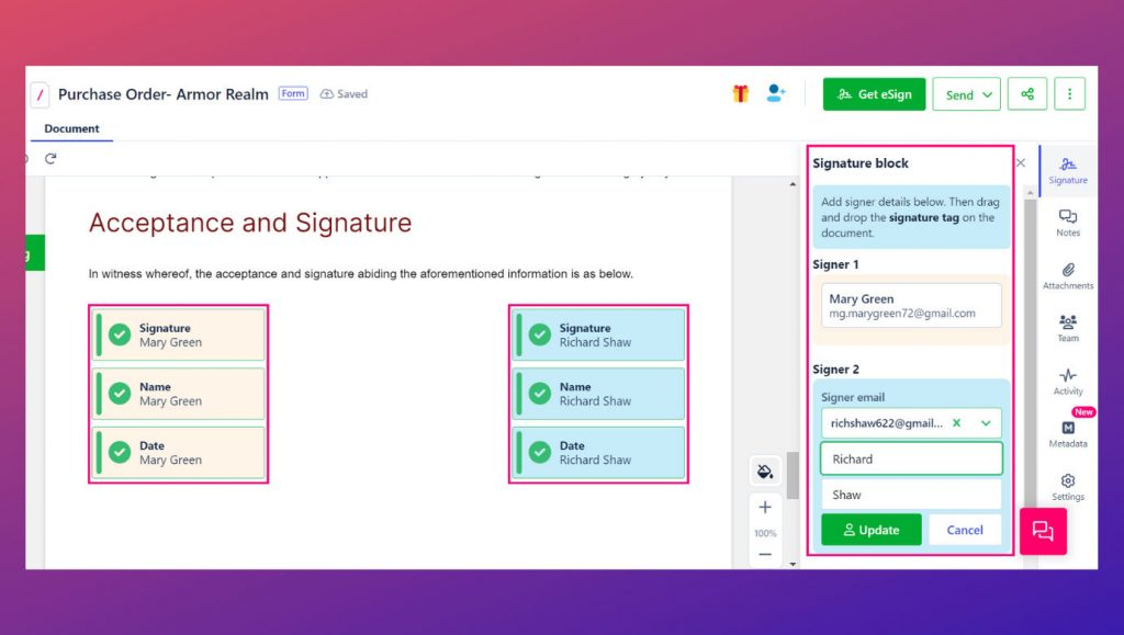 Streamline purchase order process with Revv's flexible eSignature options. Suppliers can personalize their eSigns too