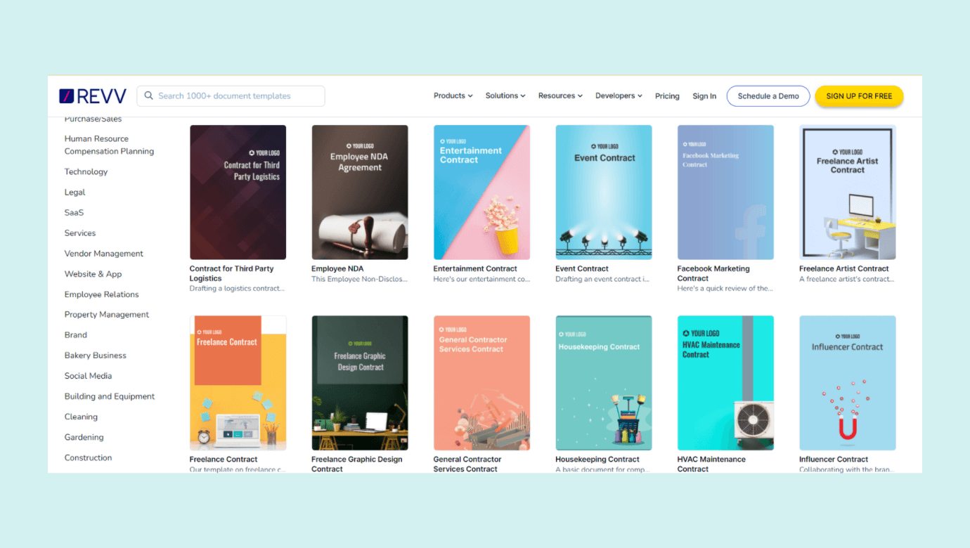 Contract creation is made easier for customers with Revv's free templates