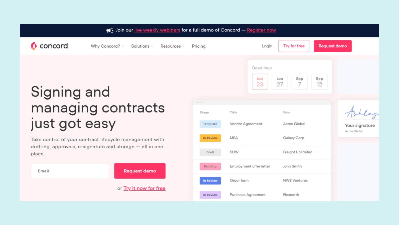 Concord is a contract management platform that provides solutions at a fair price