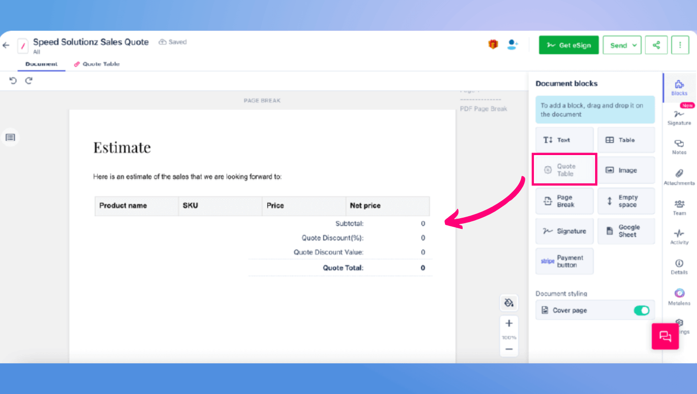 With Revv as your cloud-based software for cpq, you can configure one quote easily with quote tables