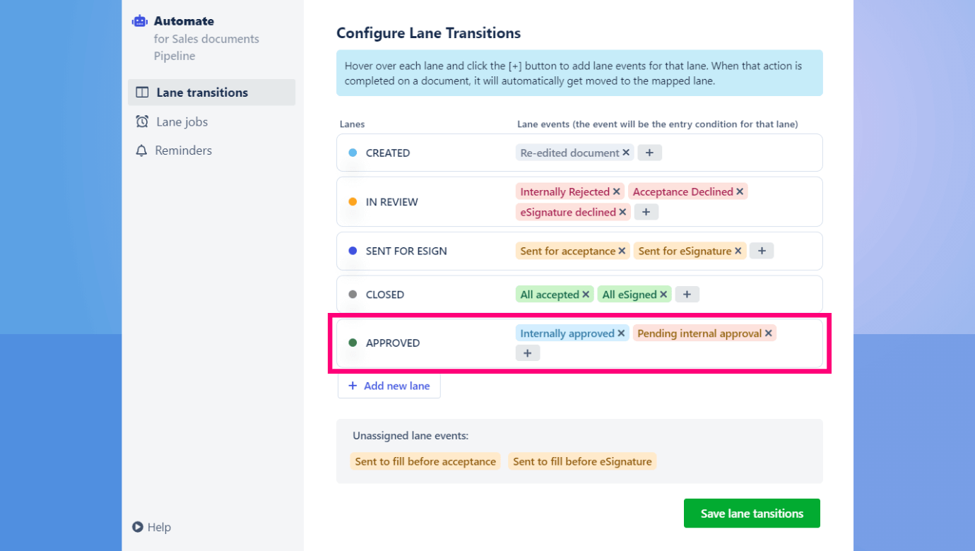 Lane transitions in Pipelines are one of the key features during cpq configuration to achieve real-time automation