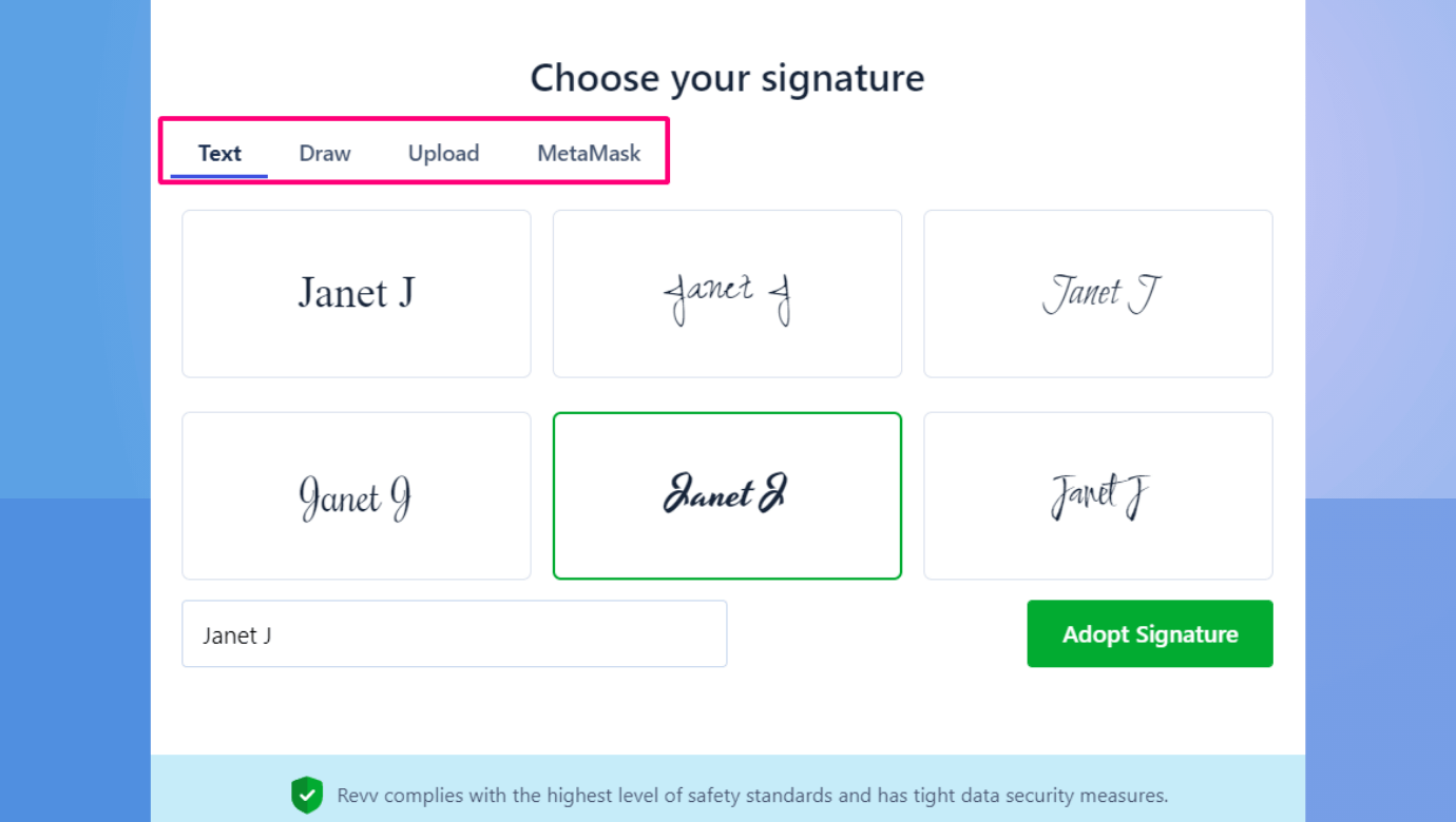 Revv as an eSignature platform provides 3 ways to sign a document that empowers all teams