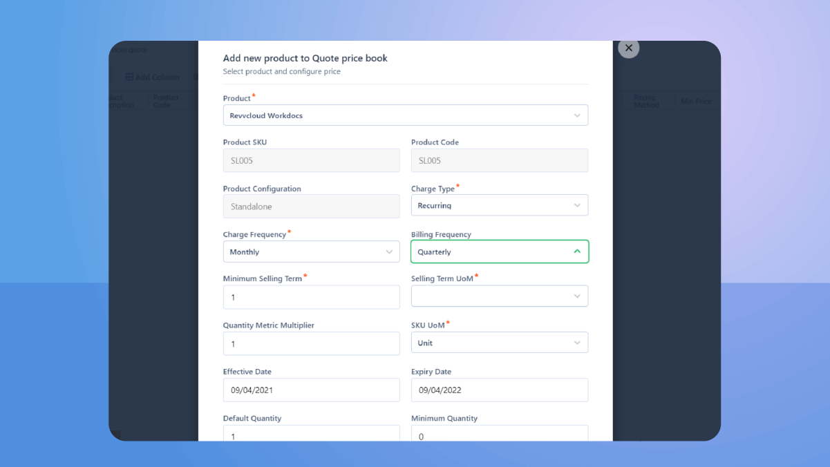 Set up pricing rules for your product in Revv’s CPQ tool.