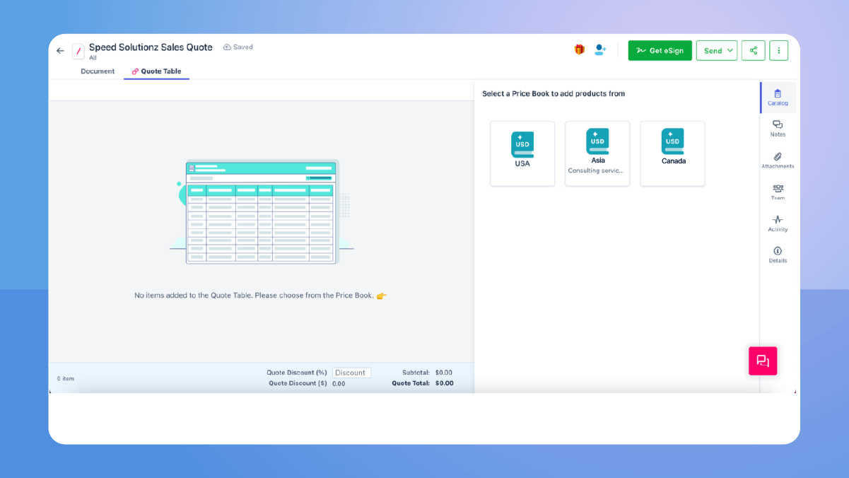 Select a Price Book. Here, the USA Price Book created earlier is selected.