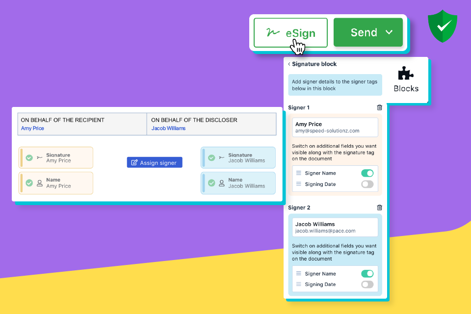 Automate the process to create electronic signature in documents.