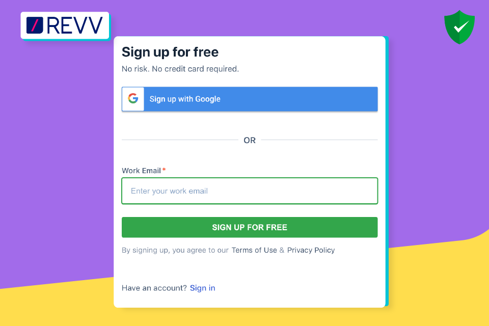 Sign up in Revv for free and create electronic signature.