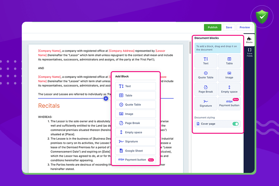 Documents based on Revv's templates have complete information.