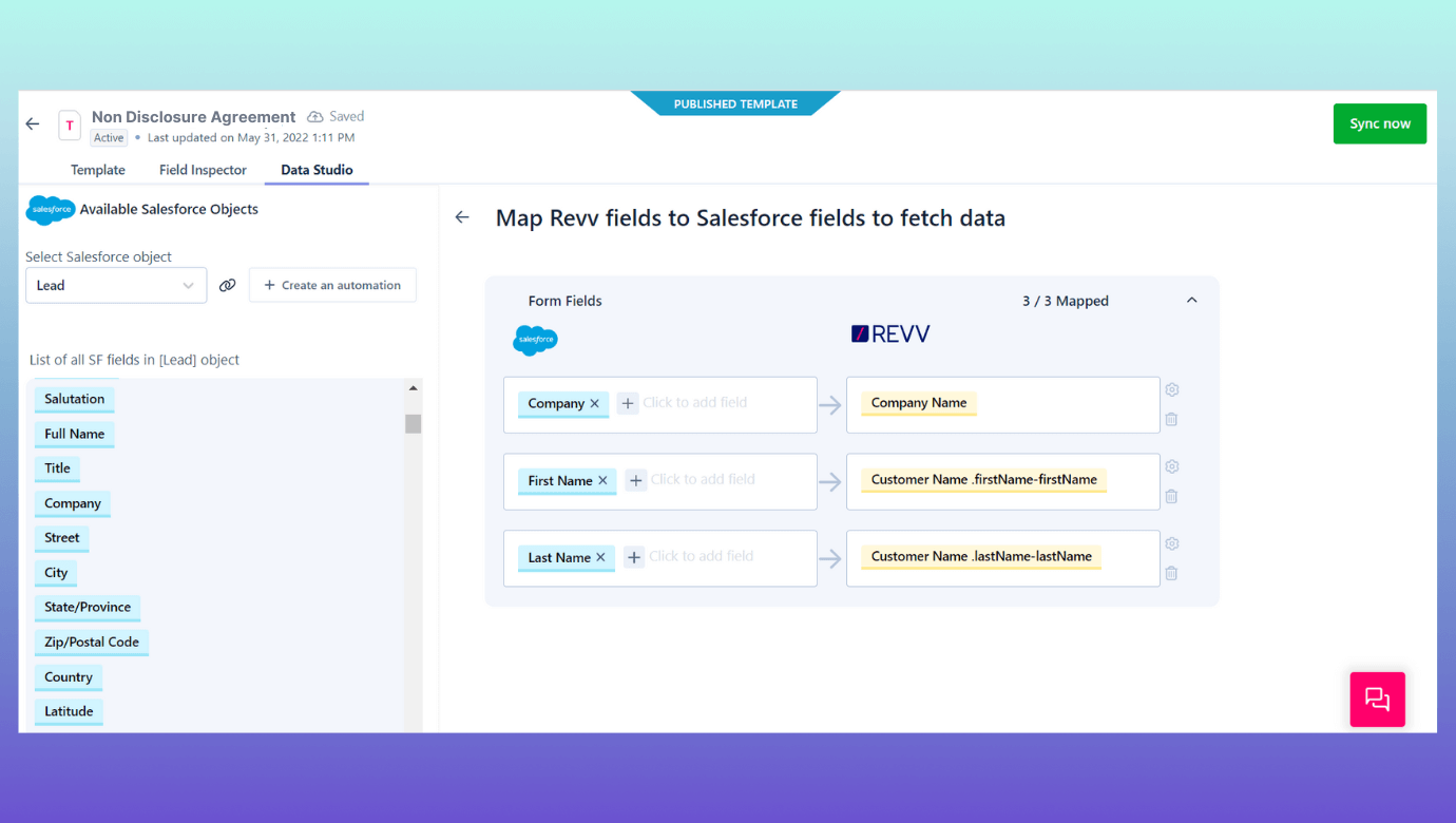 Streamline your NDA process by mapping data between your business apps and Revv.