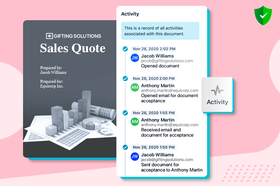 Monitor activity on documents and see their status information in real-time through 'Activity' tab in Revv.