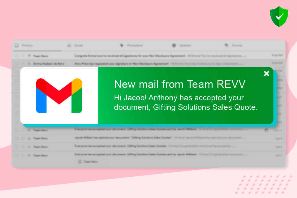 Revv's cloud-based system sends information on document status through email notifications. 