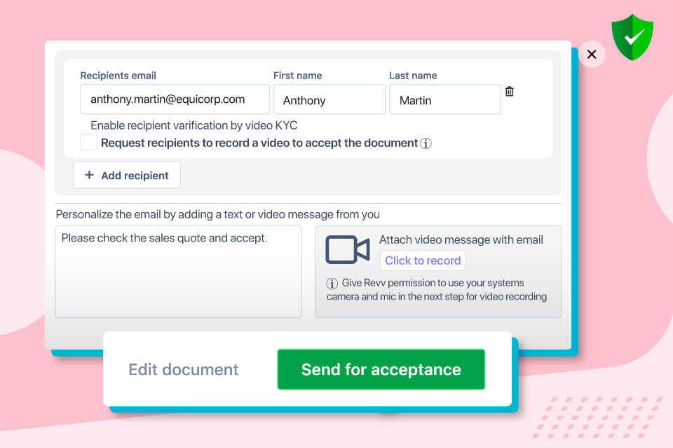 Fill recipients' information before sharing the document for acceptance.