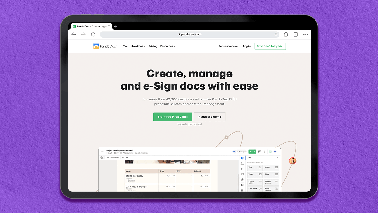 Pandadoc, with its powerful document management features, empowers sales teams to streamline the process of creating, approving, and e-signing proposals, quote, and contracts. 