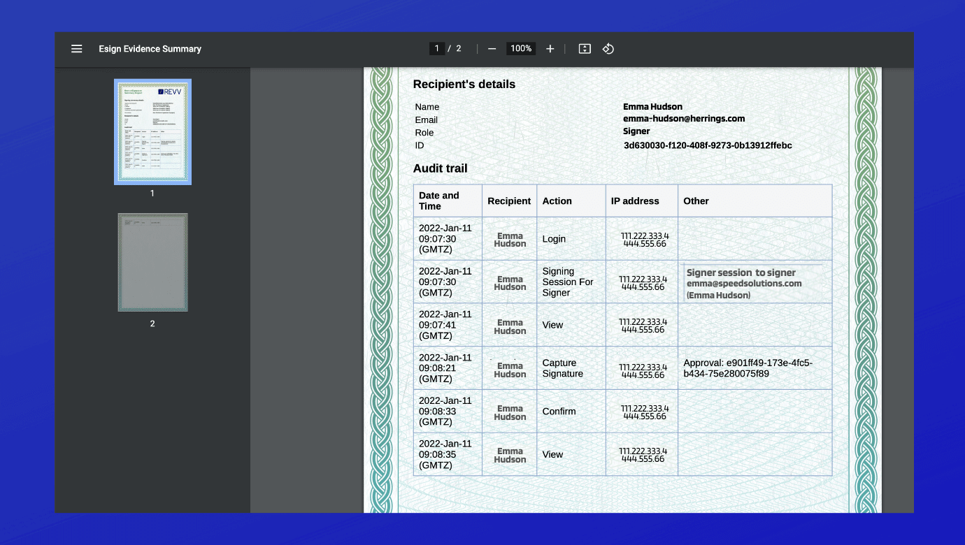 Revv esignature certificate