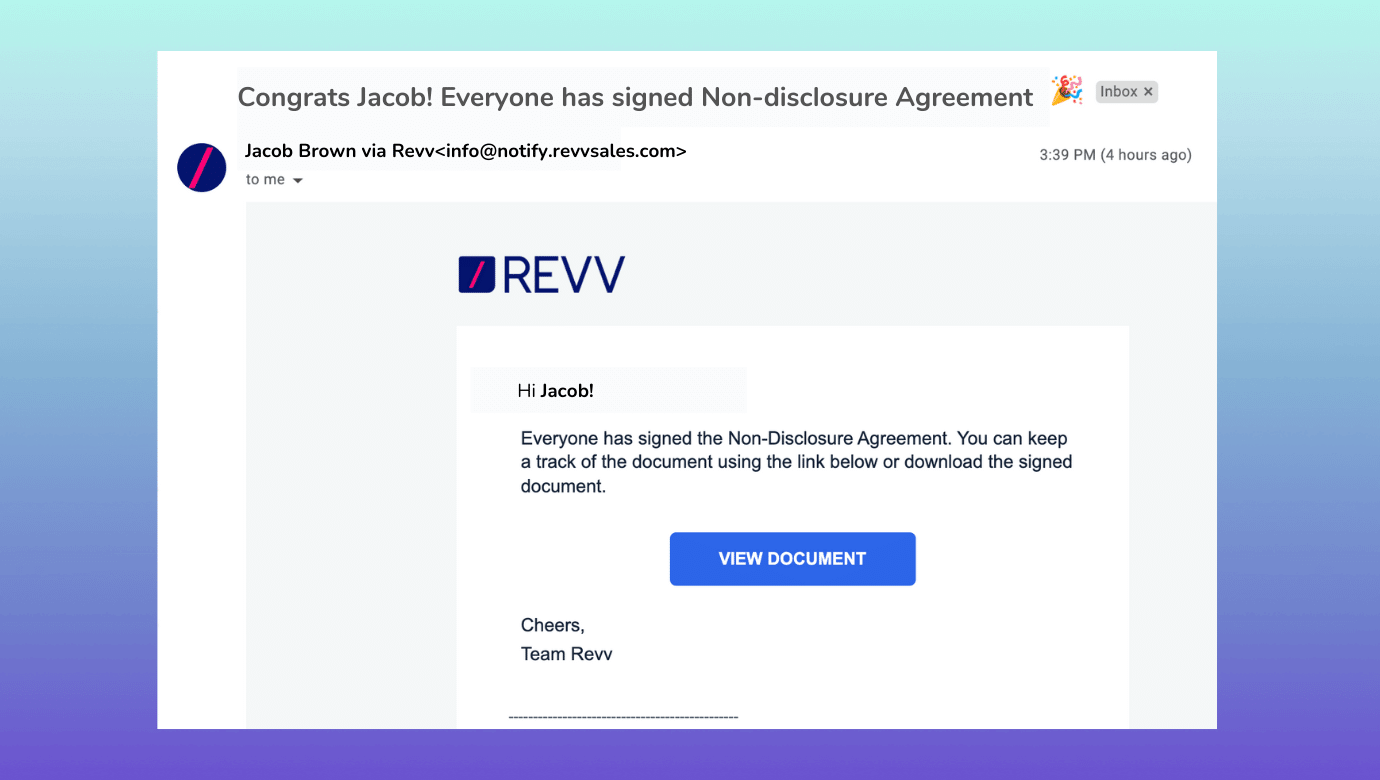 Revv sends you email notification on signature progress