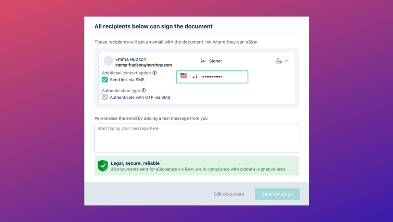 Authenticate recipient identity by opting 2FA verification that asks recipient's consent before a signature request