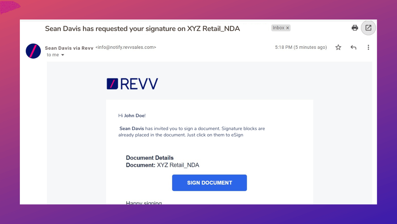 Revv sends autogenerated email to sender and recipients promptly