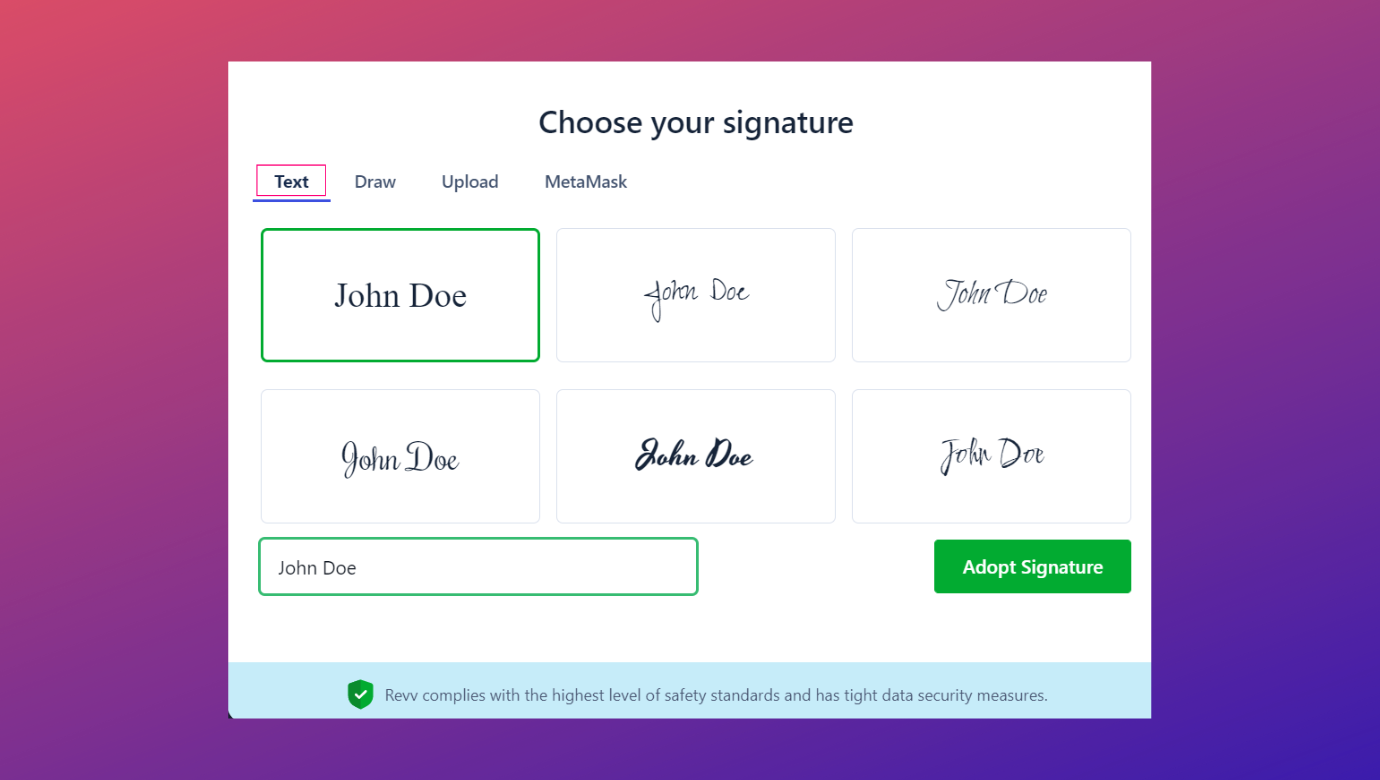 Signers can create their name stamps using text signatures