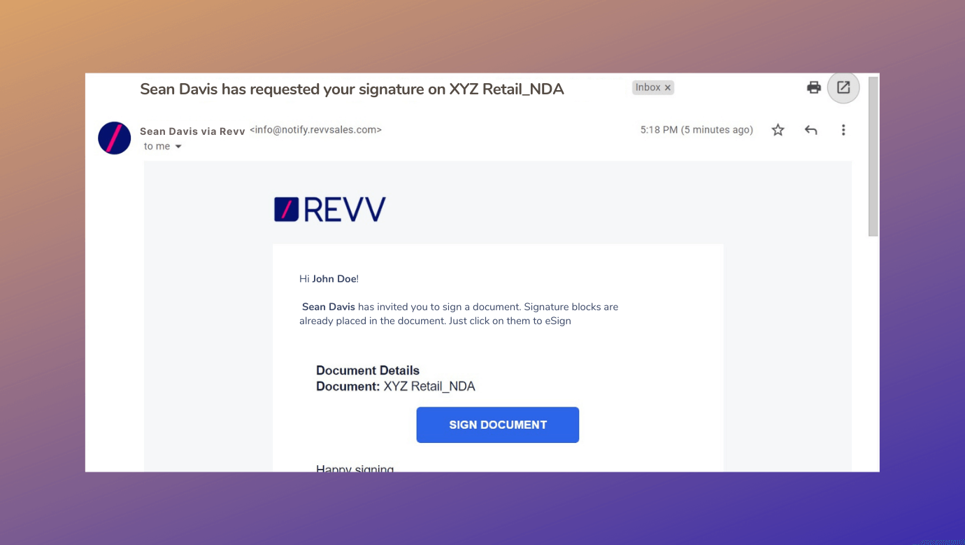 Revv notifies recipients to take action to sign a document