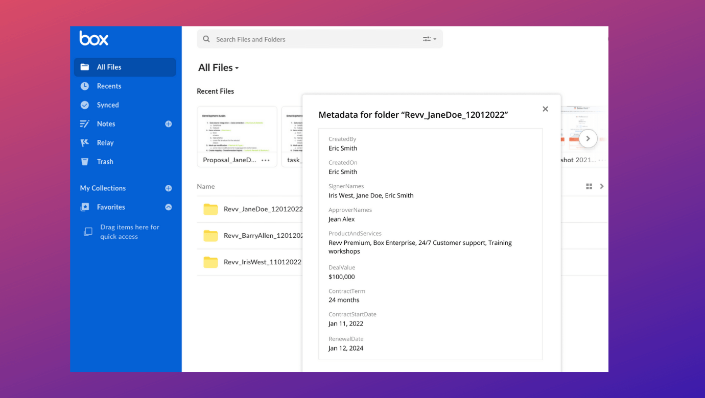 The metadata shared and stored by Revv can be used to trigger the attached and following workflows