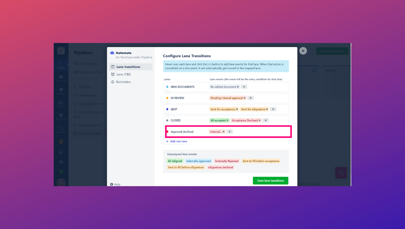 Create lanes and lane events within your document