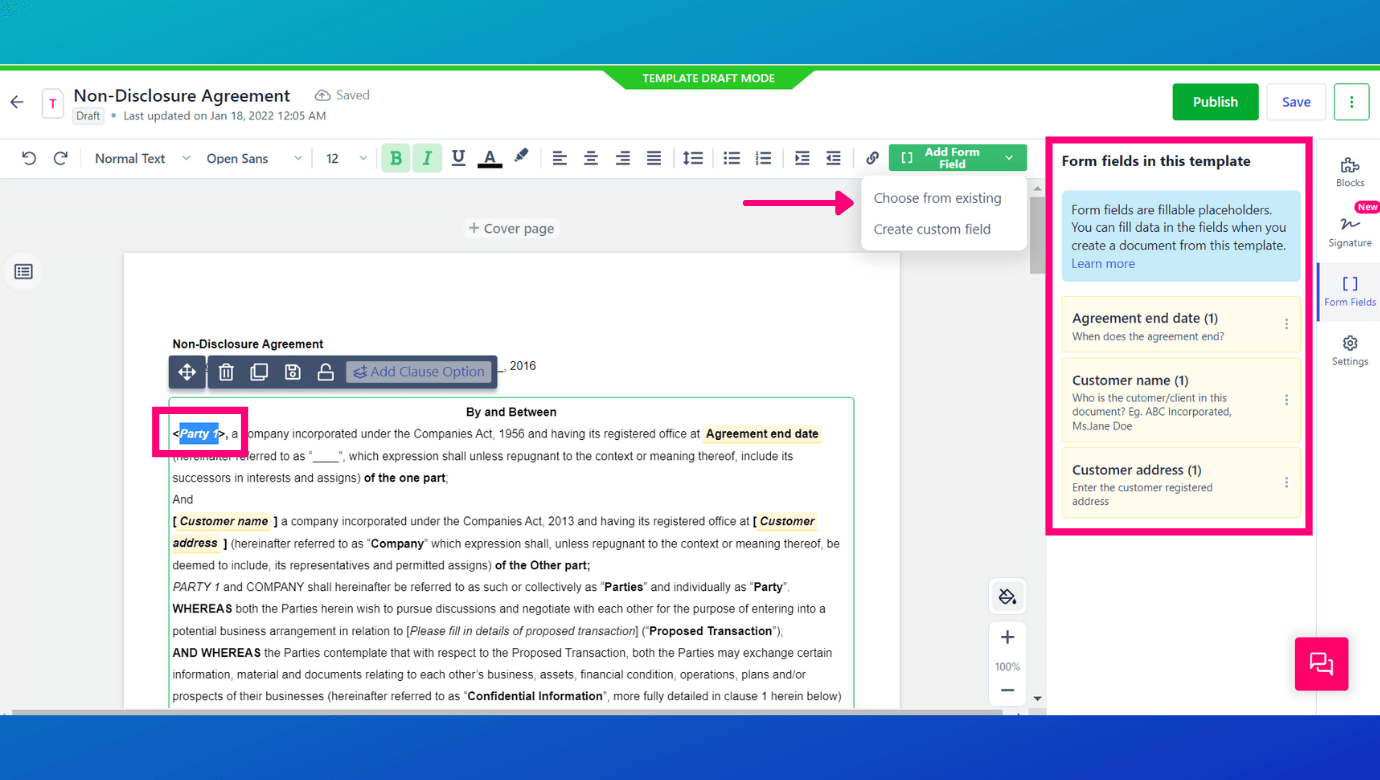 Advantage of going paperless - Use form fields to add unique information in the same template