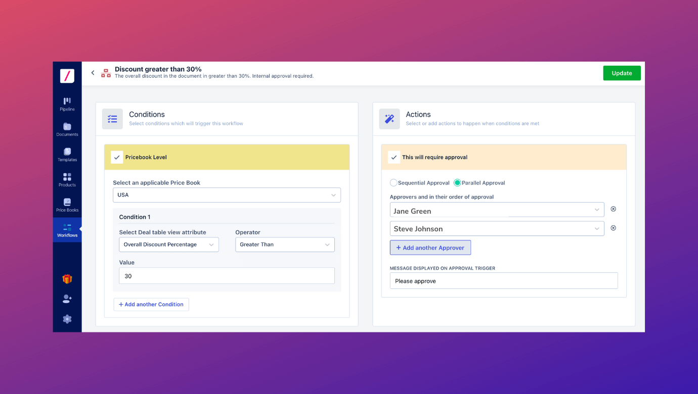 Create approval workflows on important documents before sending them for signature