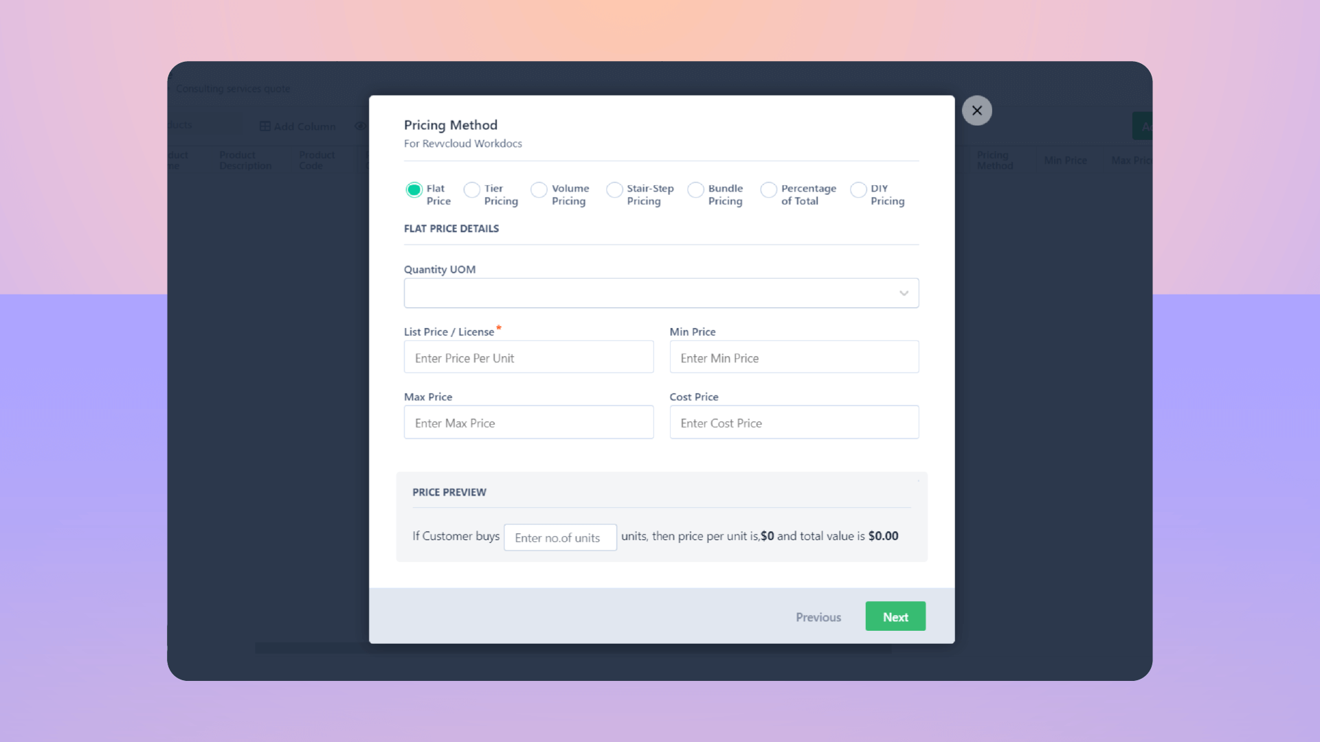 Revv’s CPQ features provide seven types of pricing calculations to enable sales teams to simplify the pricing calculations