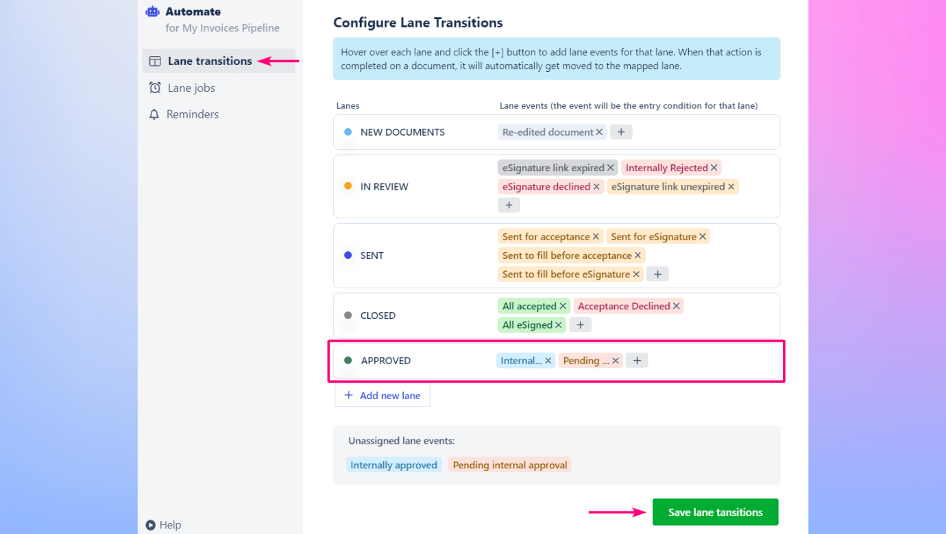 Revv software enables you to add different lanes for different invoice stages