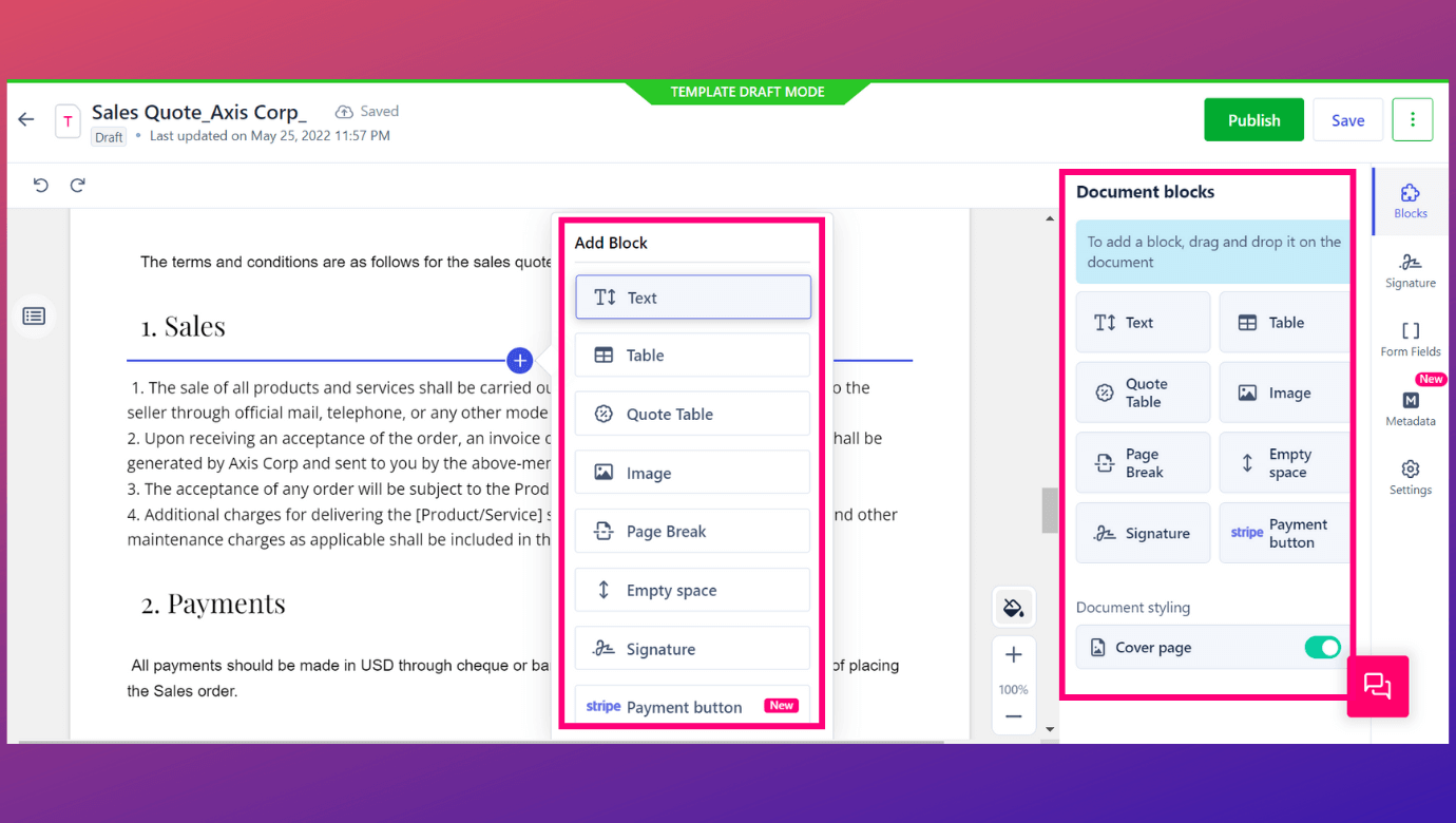 Build brand-aligned documents with the feature-rich document composer