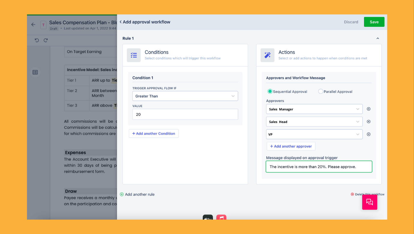 Internal approval automation for sales compensation plan