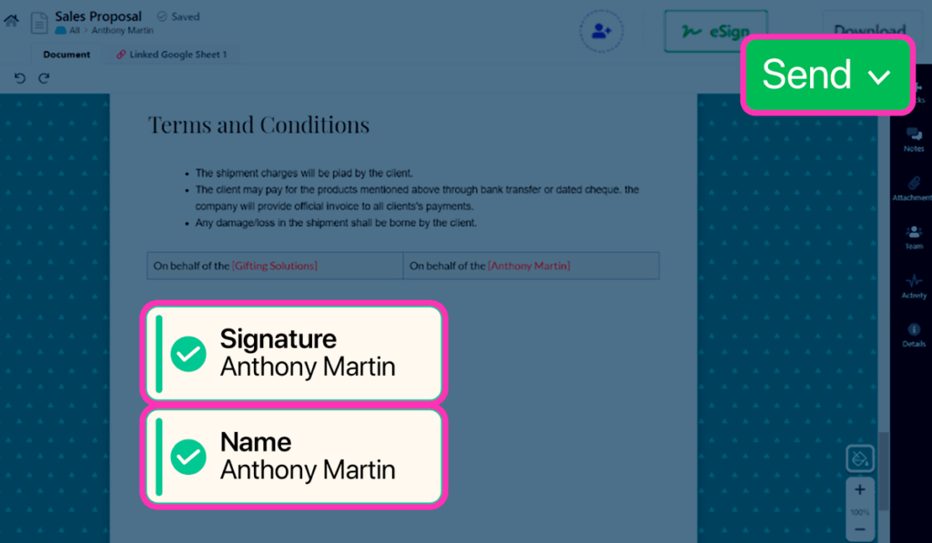 Send quotation for signature to a customer or a  prospective buyer with Revv's in-built eSignature system.