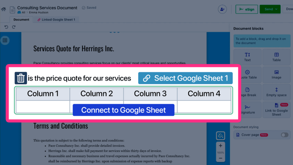 Fetch your company's service price table, inventory data, or other tables from Google Sheets by integrating Revv with Google Sheets.
