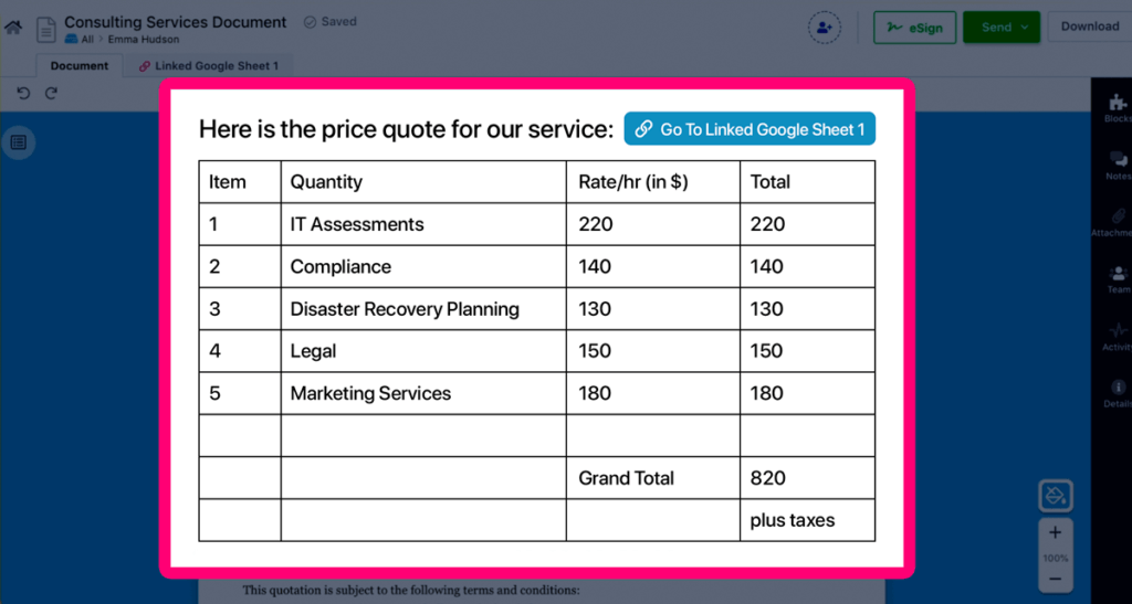 Fetch an already vetted item-wise pricing sheet from Google Sheets into your quotation.